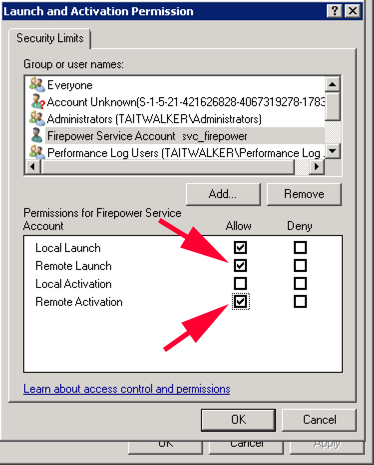 Cisco Firepower User Agent for Active Directory - COM Rights FirePOWER AD User