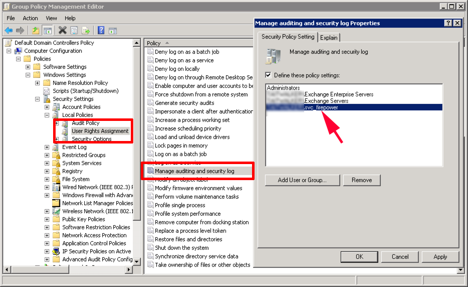 Cisco Firepower User Agent for Active Directory - manage audit and security log